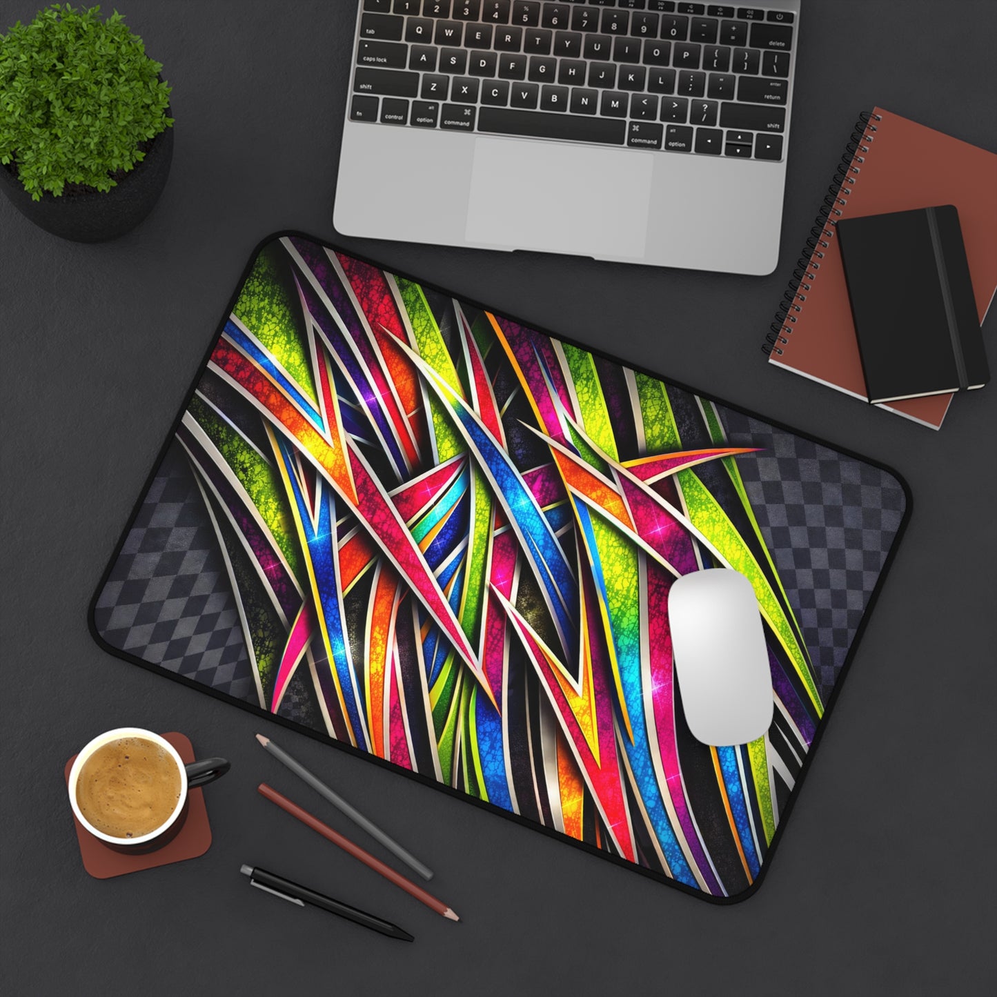 Desk Mat Vibrant Neon Abstract Gaming Mouse Pad