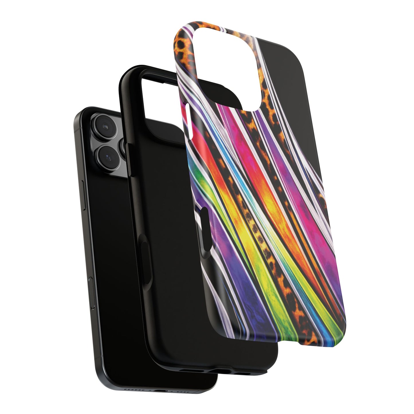 Colorful Stripes & Leopard Print Phone Case