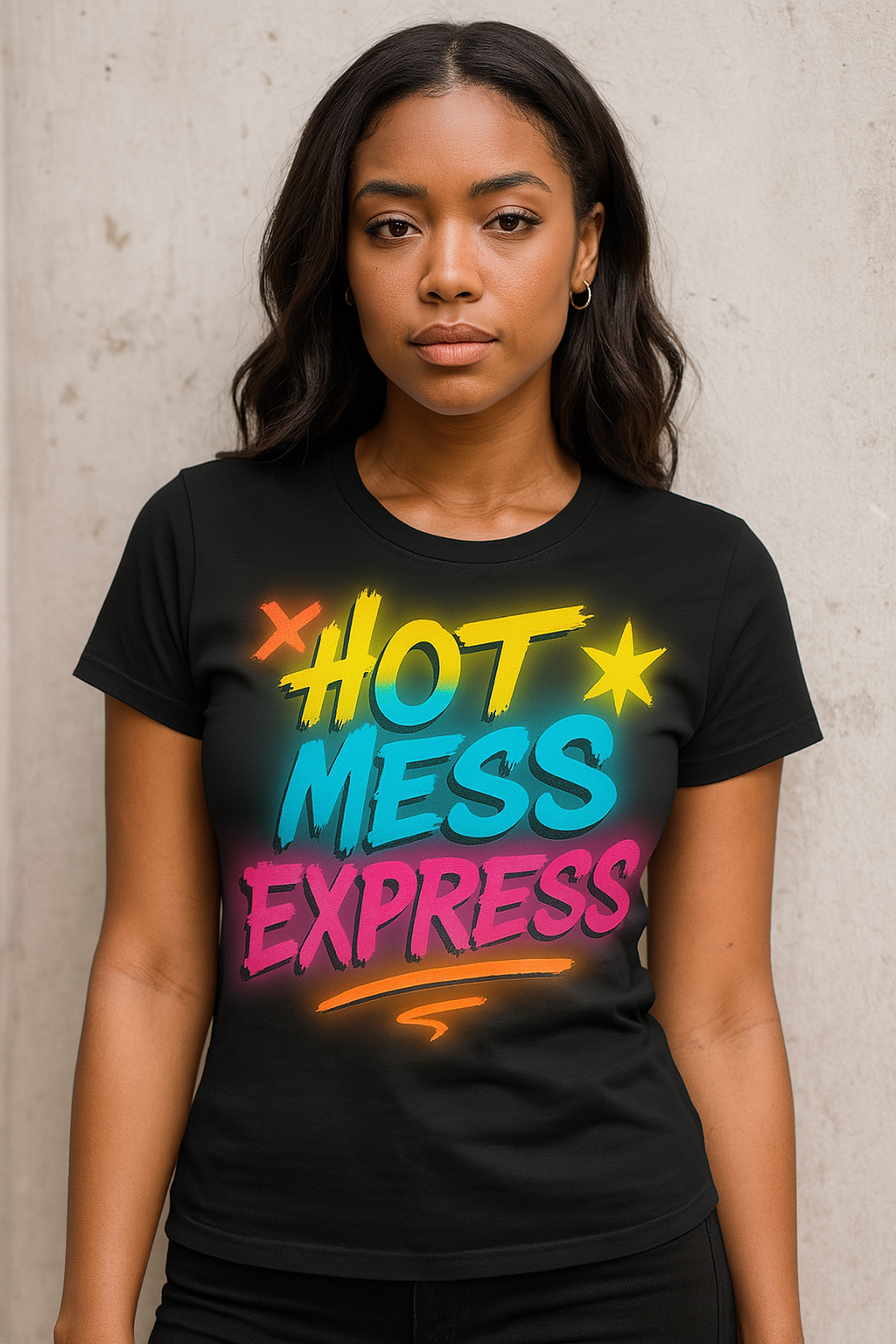 Hot Mess Express – Neon Grunge Ladies Fitted Tee