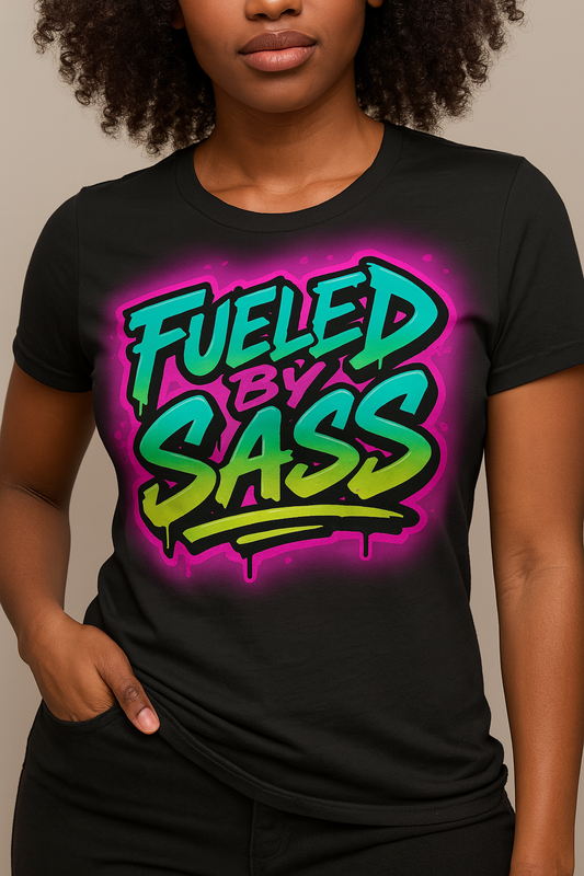 Fueled by Sass – Neon Graffiti Ladies Fitted Tee